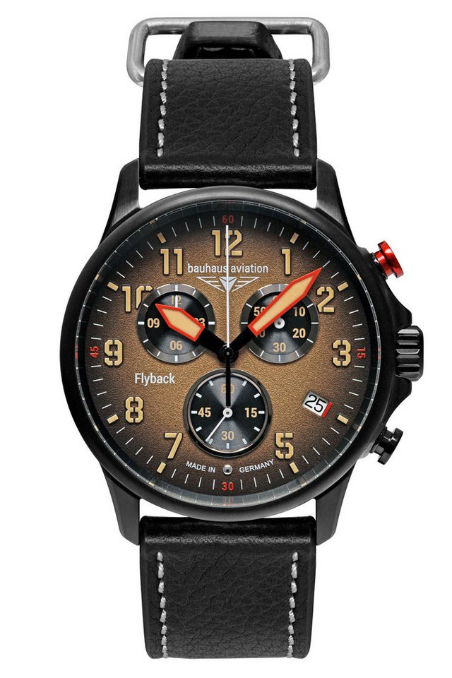 bauhaus Quarzuhr Aviation Flyback Schwarz/Ockerfarben von bauhaus