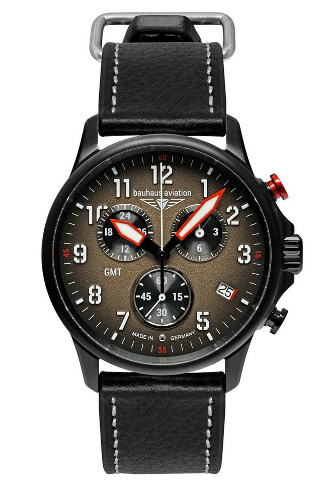 bauhaus Quarzuhr Aviation GMT Schwarz/Braun von bauhaus