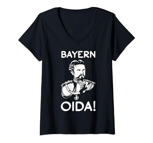 Damen Bayern Ludwig Oida Bayer T-Shirt mit V-Ausschnitt von bayrisch Dialekt König Spruch Geschenkidee
