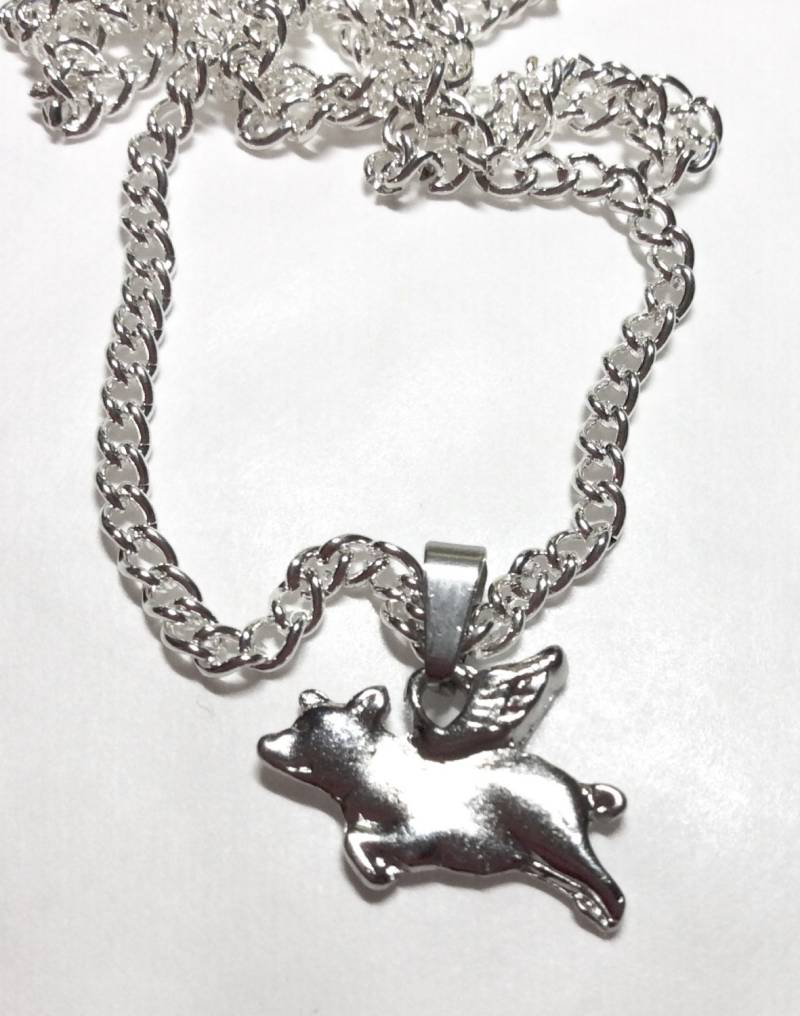 Fliegendes Schwein Mit Flügeln Könnte Fliegen Schweinchen Silber Ton Anhänger Und Kette 44cm von bazaarchoices