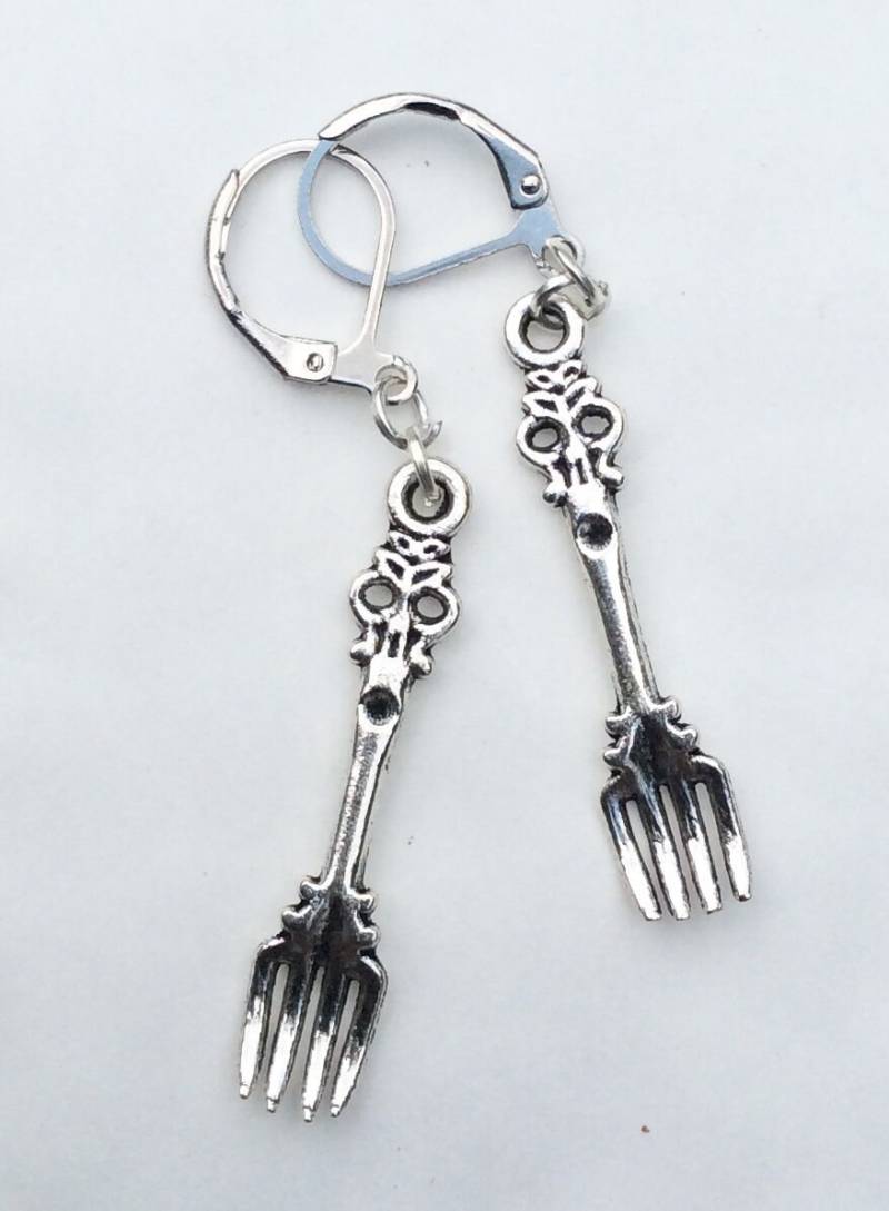 Gabel Aus Ohrringe Besteck Silber Ton Charms Für Durchbohrte Ohren von bazaarchoices