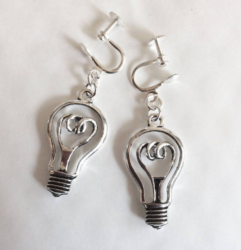 Glühbirne Helle Idee Silber Ton Handgemachte Schraube Passen Ohrringe Für Nicht Durchbohrte Ohren von bazaarchoices