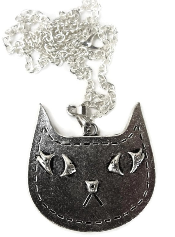 Großes Katzengesicht Modern Stil Silber Oder Bronze Ton Anhänger Und Halskette Kette 44cm von bazaarchoices