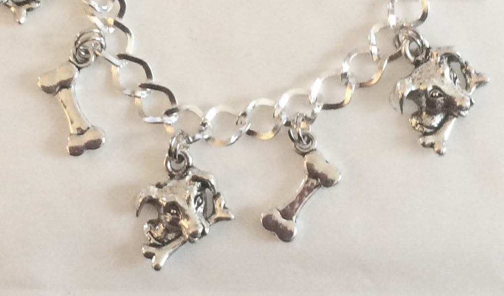 Hündchen Und Knochen Silber Ton Bettelarmband Auswahl An Längen Von 19 -21 cm von bazaarchoices