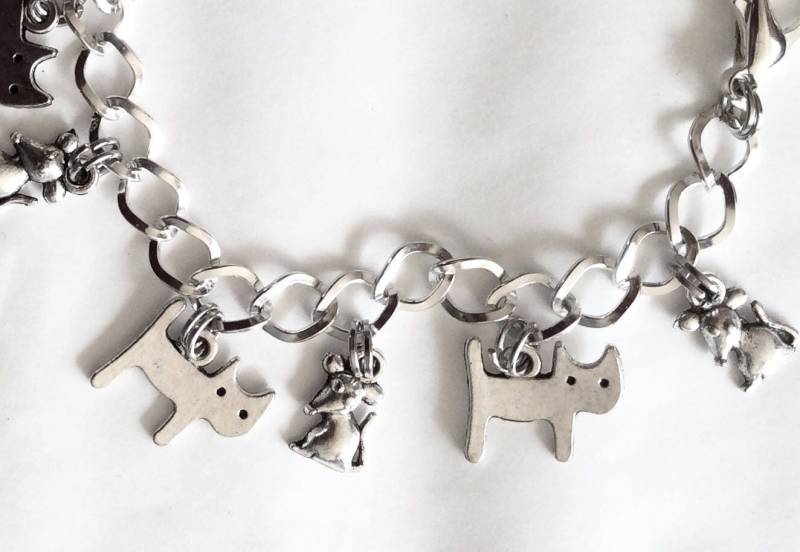 Katzen Und Maus Kätzchen Silber Ton Bettelarmband Auswahl An Längen Von 19-21 cm von bazaarchoices