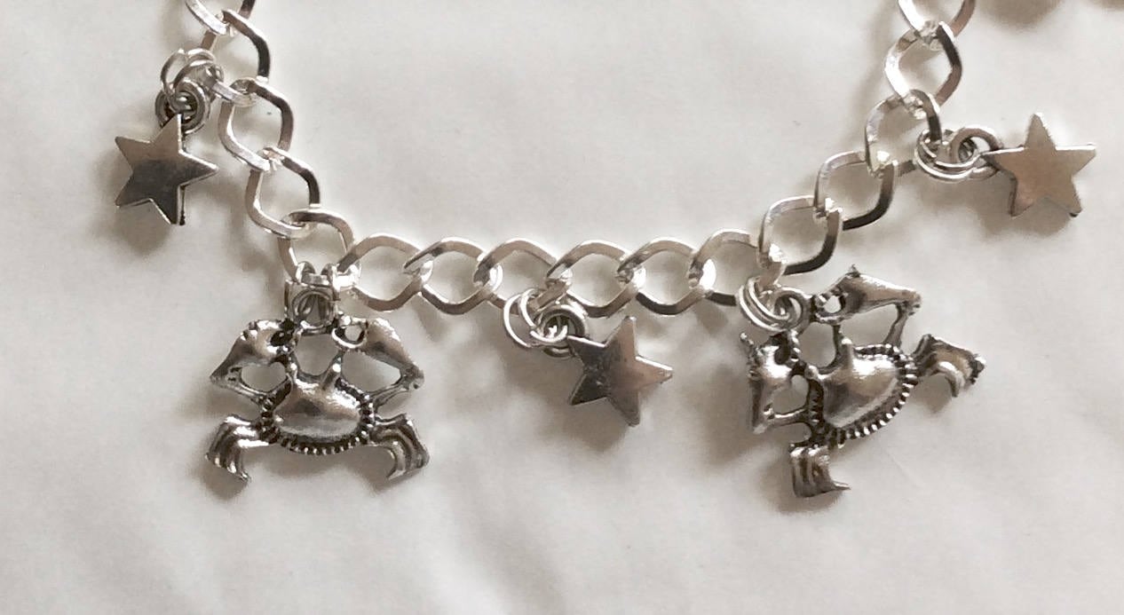 Krebs 2 Horoskop, Stern Zeichen Silber Ton Charm Armband Wahl Der Längen Von 19 -21 cm von bazaarchoices