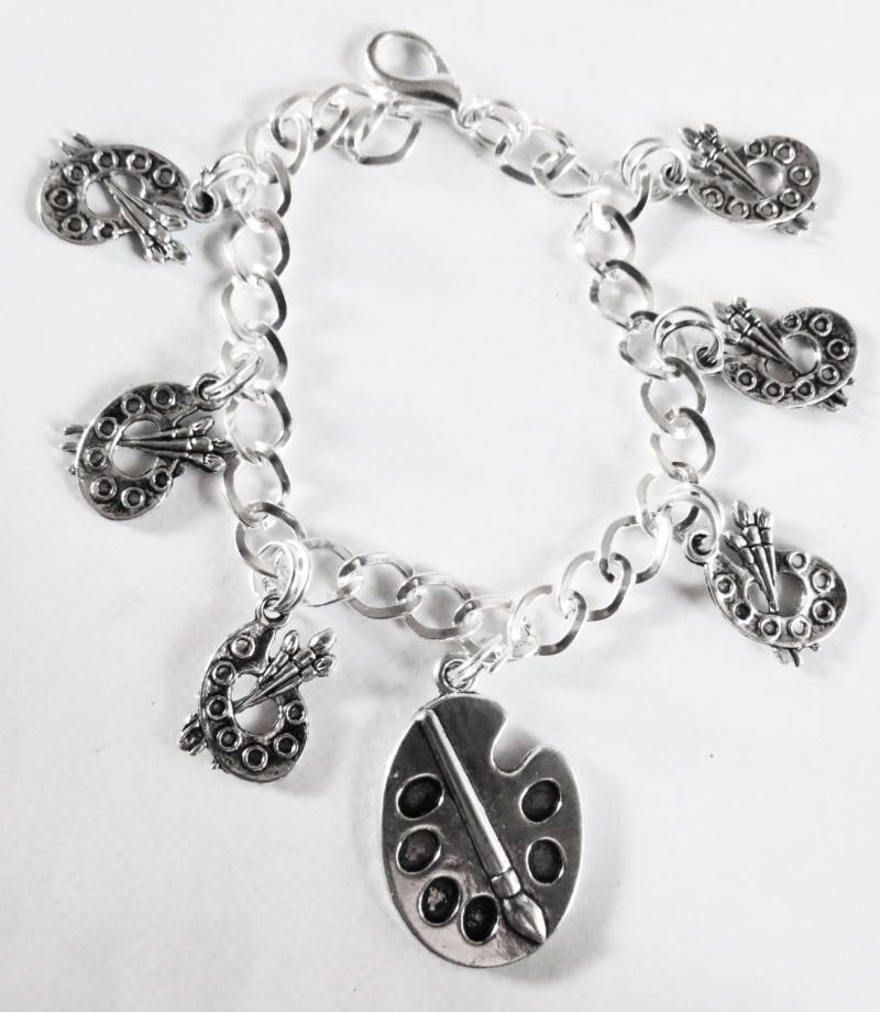Künstlerpalette Handgemachte Silber Ton Charm Armband 19-21cm Wahl Der Längen von bazaarchoices