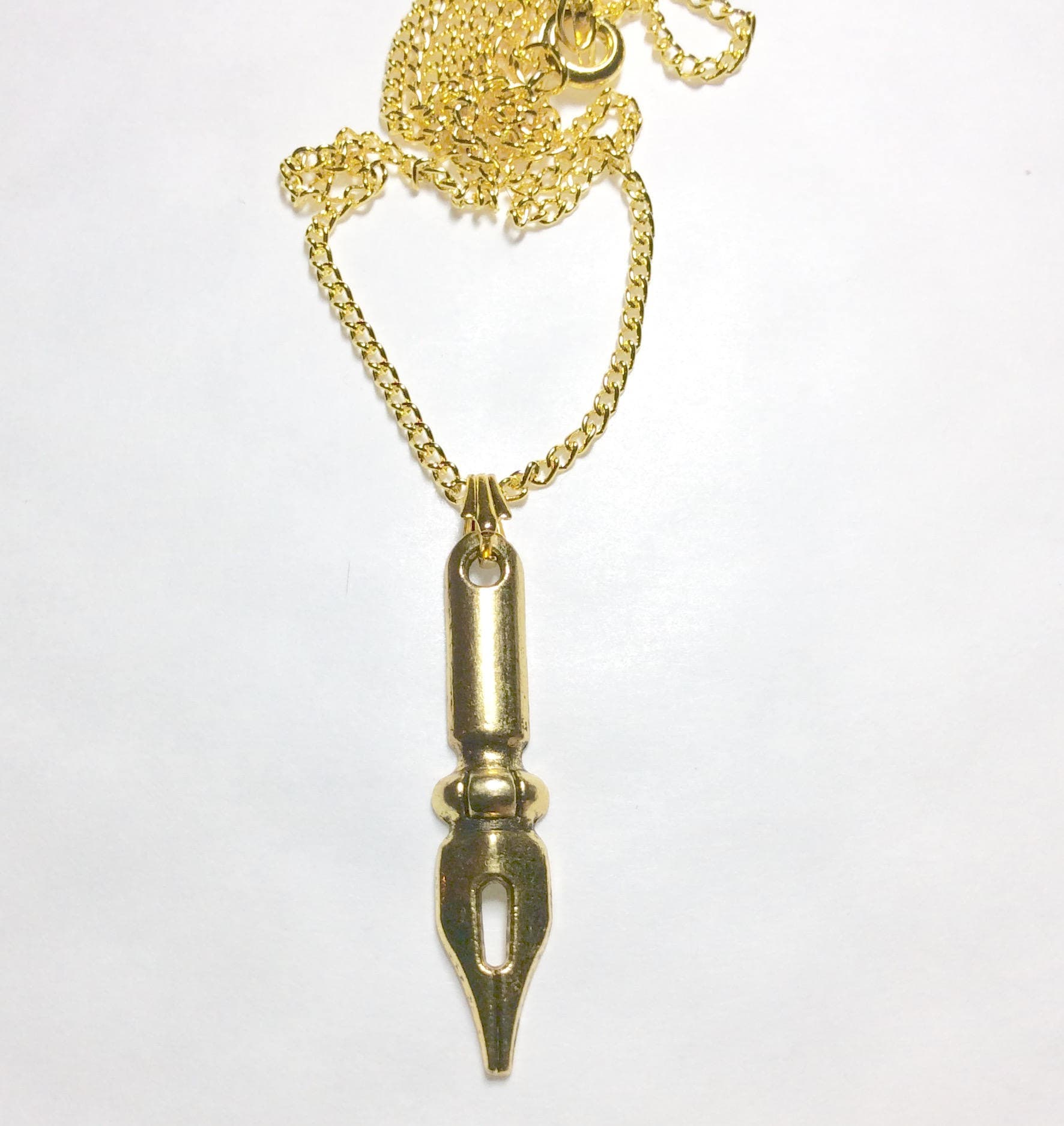 Kugelschreiber Füllfederhalter Anhänger Goldfarbener An 43cm Langer Kette von bazaarchoices
