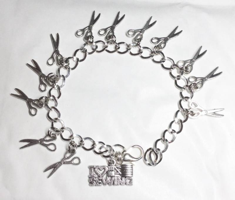 Liebe Nähschere Skurril Silber Farben Bettelarmband Genäht Geschenk Auswahl Der Längen Von 19 -21 cm von bazaarchoices