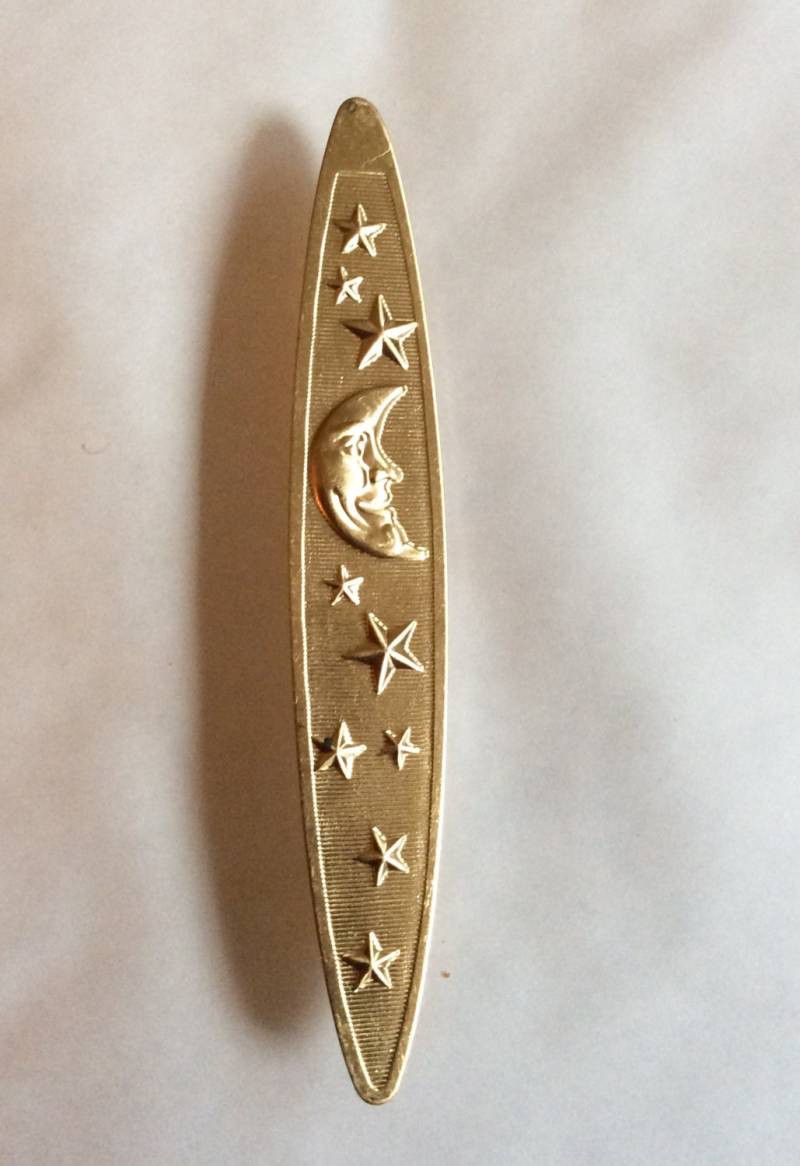 Mondsichel Mit Sternen Lange Brosche Aus Vintage Rohmessing Finden von bazaarchoices