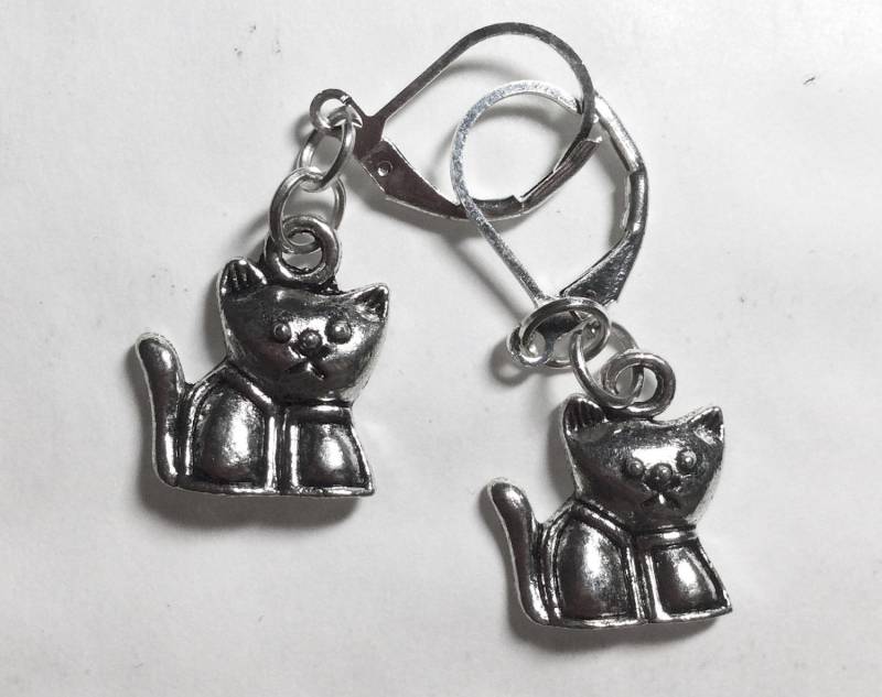 Niedliche Kätzchen Katze Ohrringe Gedenksilberton Handgemacht Für Gepiercte Ohren Nickelfrei Passend Armband von bazaarchoices