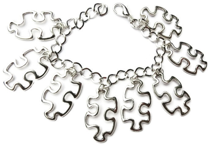 Puzzle Stücke Silber Ton Charm Armband Wahl Der Längen Von 19 -21 cm von bazaarchoices