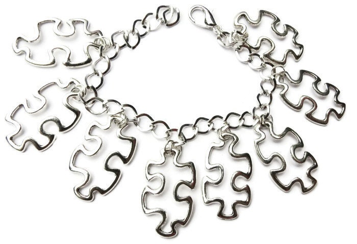 Puzzle Stücke Silber Ton Charm Armband Wahl Der Längen Von 19 -21 cm von bazaarchoices