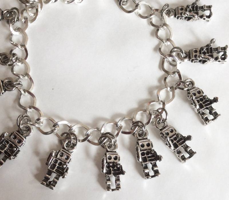 Roboter Armband Silber Ton Charm Wahl Der Längen 19-21 cm von bazaarchoices