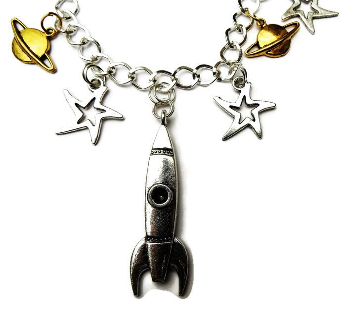 Rocket Planet Stern Armband Charme Silber Ton Handgemachte Optionen Längen 19 -21 cm von bazaarchoices