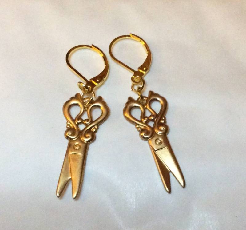 Scheren Ohrringe Sewer ́s Geschenk Charm Messing Gold Ton Quilter Für Durchbohrte Ohren von bazaarchoices