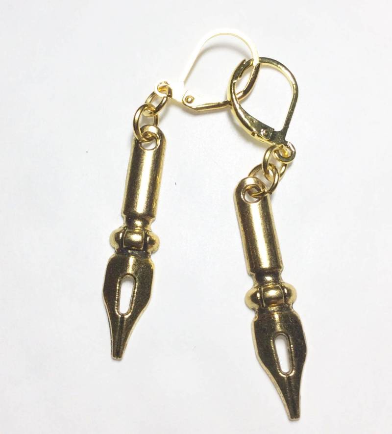 Schreibfeder Ohrringe Gold Ton Charme Für Gepiercte Ohren von bazaarchoices