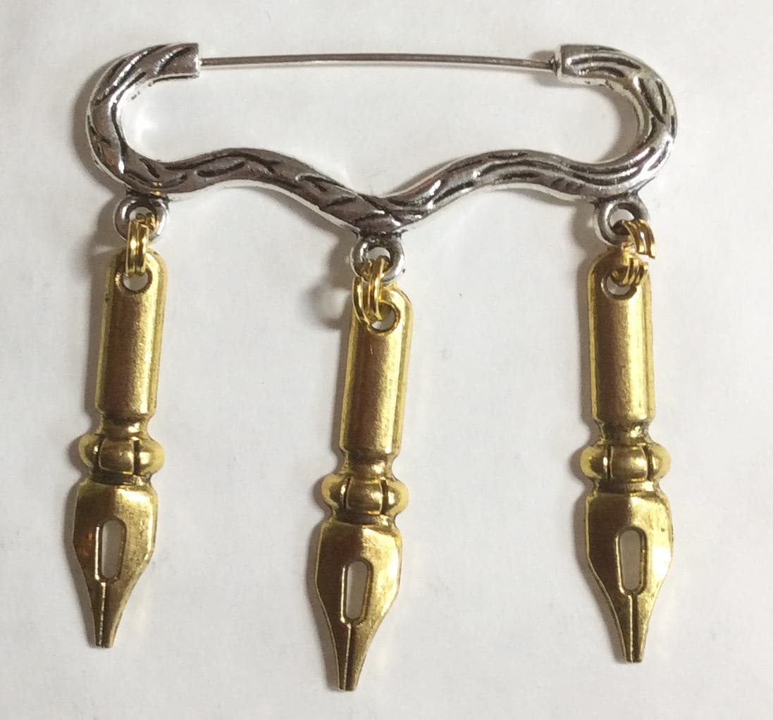 Schreibfeder Brosche/Anstecknadel Goldfarbener Anhänger Mit Silberfarbener von bazaarchoices