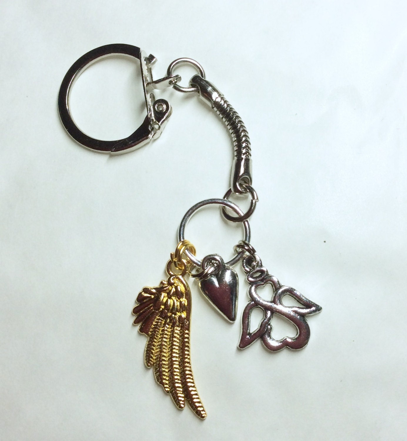 Schutzengel Schlüsselanhänger Silber Ton Mit Engelsflügel, Engel, Herzen, Speicher, Denkmal, in Memoriam von bazaarchoices