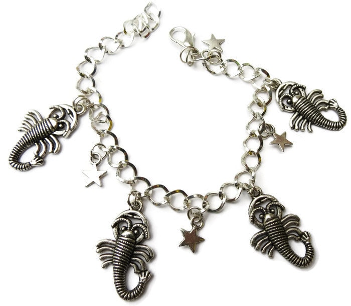 Skorpion Horoskop, Stern Zeichen Silber Ton Charm Armband Wahl Der Längen Von 19 -21 cm von bazaarchoices