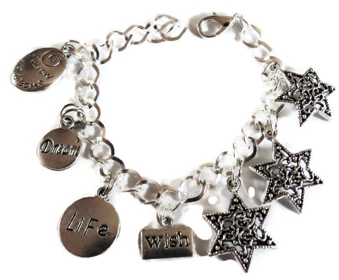 Wünschen Sie Sich Einen Stern Handgefertigtsilber Ton Charm Armband 19cm /7, 5" Andere Längen Erhältlich Und Passende Ohrringe von bazaarchoices