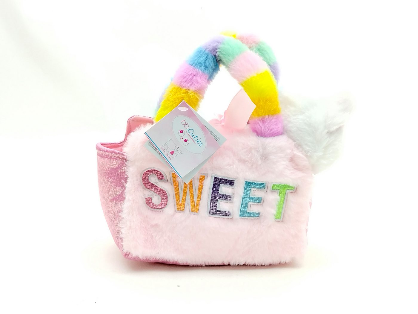 bb Klostermann Kindergartentasche Rosa Plüsch-Handtasche „Sweet“ mit weißer Plüschkatze von bb Klostermann
