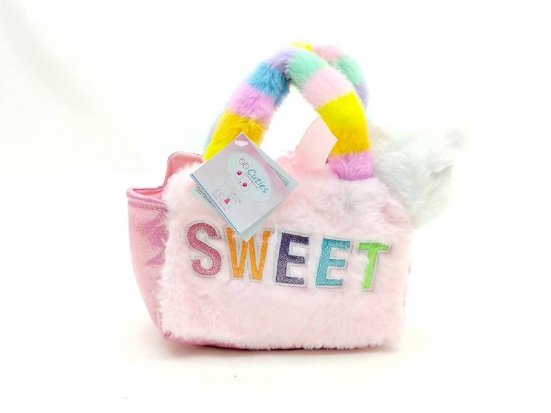 bb Klostermann Kindergartentasche Rosa Plüsch-Handtasche „Sweet“ mit weißer Plüschkatze von bb Klostermann