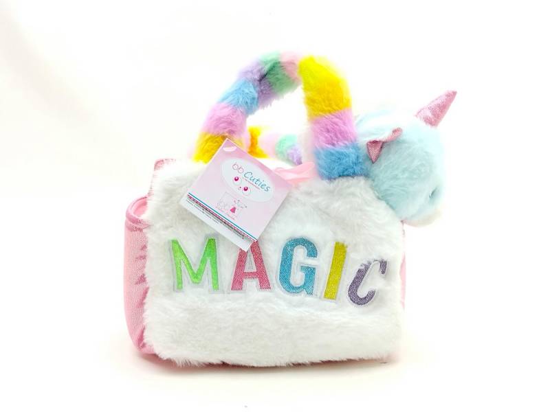 bb Klostermann Kindergartentasche Weiß/bunte Plüschtasche „Magic“ mit hellblauem Plüsch-Einhorn von bb Klostermann