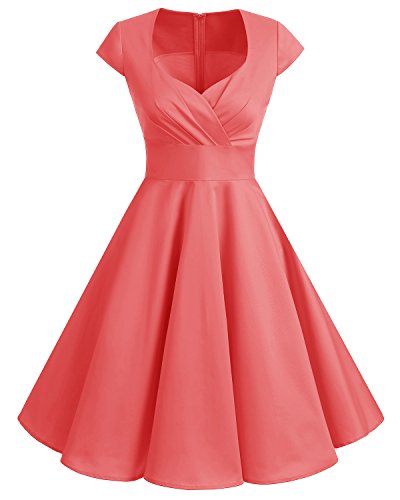 bbonlinedress 1950er Vintage Retro Cocktailkleid Rockabilly V-Ausschnitt Faltenrock Coral 3XL von Bbonlinedress