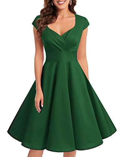 bbonlinedress 1950er Vintage Retro Cocktailkleid Rockabilly V-Ausschnitt Faltenrock Green 2XL von Bbonlinedress