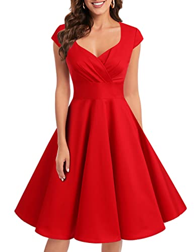 bbonlinedress 1950er Vintage Retro Cocktailkleid Rockabilly V-Ausschnitt Faltenrock Red L von Bbonlinedress