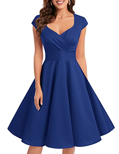 bbonlinedress 1950er Vintage Retro Cocktailkleid Rockabilly V-Ausschnitt Faltenrock Royal Blue 2XL von Bbonlinedress