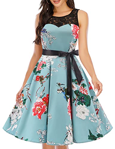 bbonlinedress 1950er Ärmellos Vintage Retro Spitzenkleid Rundhals Abendkleid Green Flower 2XL von Bbonlinedress