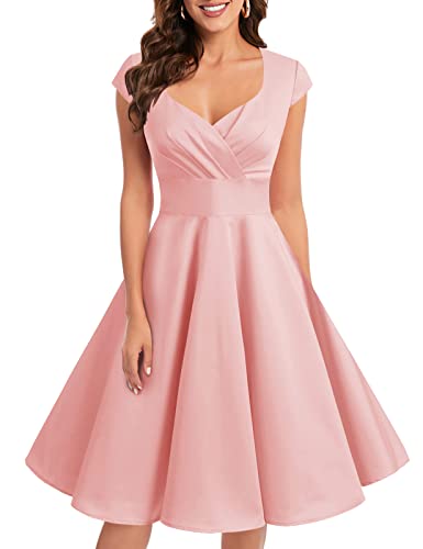 bbonlinedress 1950er Vintage Retro Cocktailkleid Rockabilly V-Ausschnitt Faltenrock Blush 2XL von Bbonlinedress