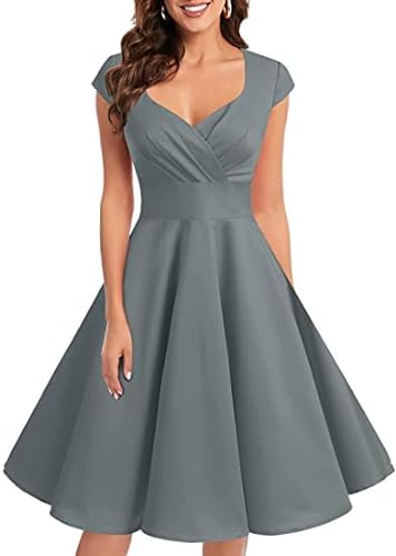 Bbonlinedress Rockabilly Kleid Damen Vintage Cocktailkleid Abendkleid Elegant Brautjunferkleid Kleid für Hochzeit Partykleid Petticoat Kleid Grey M von Bbonlinedress