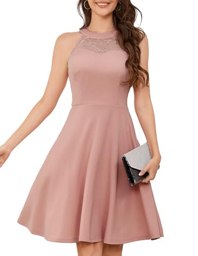 Bbonlinedress BBONL INEDRESS Abendkleider elegant für Hochzeit Sommerkleid Damen Festliche Kleider Neckholder Cocktailkleid Brautkleid Hochzeitskleider Blush XL von Bbonlinedress