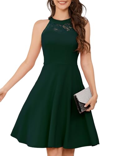 BBONL INEDRESS Sommerkleid Damen Abendkleider Elegant für Hochzeit Ballkleider Neckholder Brautjungfer festliches Kleid Dark Green M von Bbonlinedress