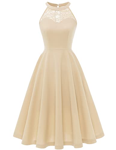 Bbonlinedress Konfirmationskleid Damen Sommerkleid Knielang Neckholder Cocktailkleid Brautjungfer Kleid Ballkleider Abendkleider elegant für Hochzeit Festliche Kleider Champagne S von Bbonlinedress