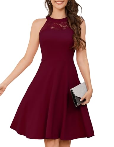 Bbonlinedress Abendkleider elegant für Hochzeit Sommerkleid Damen Festliche Kleider Neckholder Cocktailkleid Brautjungfer Hochzeitskleider Claret L von Bbonlinedress