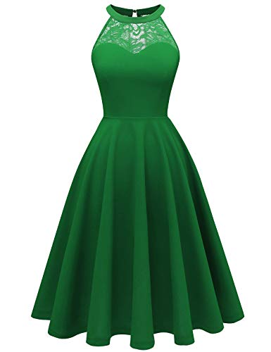 Bbonlinedress Sommerkleid Damen Abendkleider elegant für Hochzeit festliches Kleid Neckholder Brautjungfernkleider Konfirmationskleider Grünes Kleid Green XL von Bbonlinedress