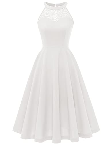 Bbonlinedress Abendkleider elegant für Hochzeit Sommerkleid Damen Neckholder festliches Kleid Brautjungfernkleider Jugendweihe Kleider weißes Ballkleid Cocktailkleid Ivory 2XL von Bbonlinedress