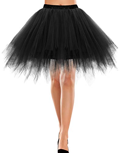 Bbonlinedress Tutu Tüllrock Petticoat Unterrock Rock 50er Vintage Ballet Blase Tanzrock Tanzkleid Ballkleid Kurz Retro Rock Knielang Tüll Rockabilly Weiss Petticoat Black L von Bbonlinedress