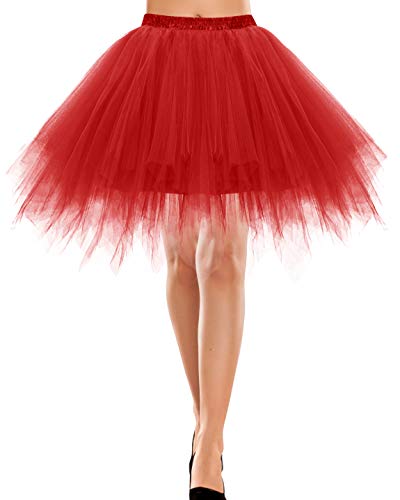 Bbonlinedress Damen Tüllrock 50er Rockabilly Petticoat Tutu Unterrock Kurz Ballett Tanzkleid Ballkleid Ballet Abendkleid Gelegenheit Zubehör Red L von Bbonlinedress