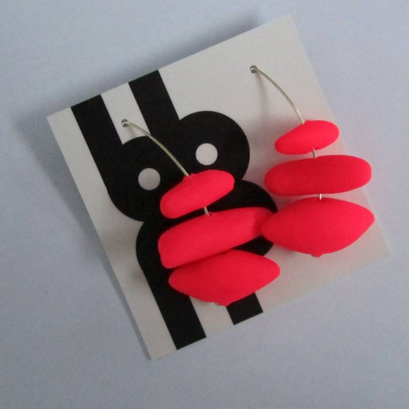 Neon Pink Anemone Stack Und Seedpod Sterling Silber Polymer Clay Mode Ohrringe von bbppdesigns