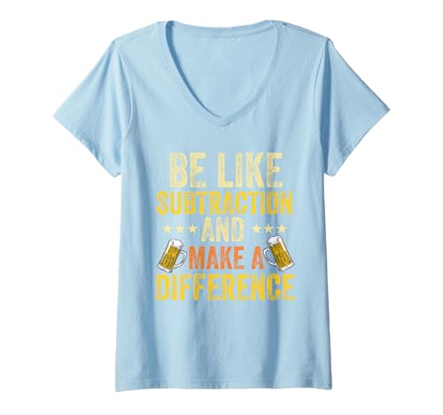 Damen sei wie Subtraktion und mache einen Unterschied Mathe Science unterrichten T-Shirt mit V-Ausschnitt von be like subtraction and make a difference Teacher