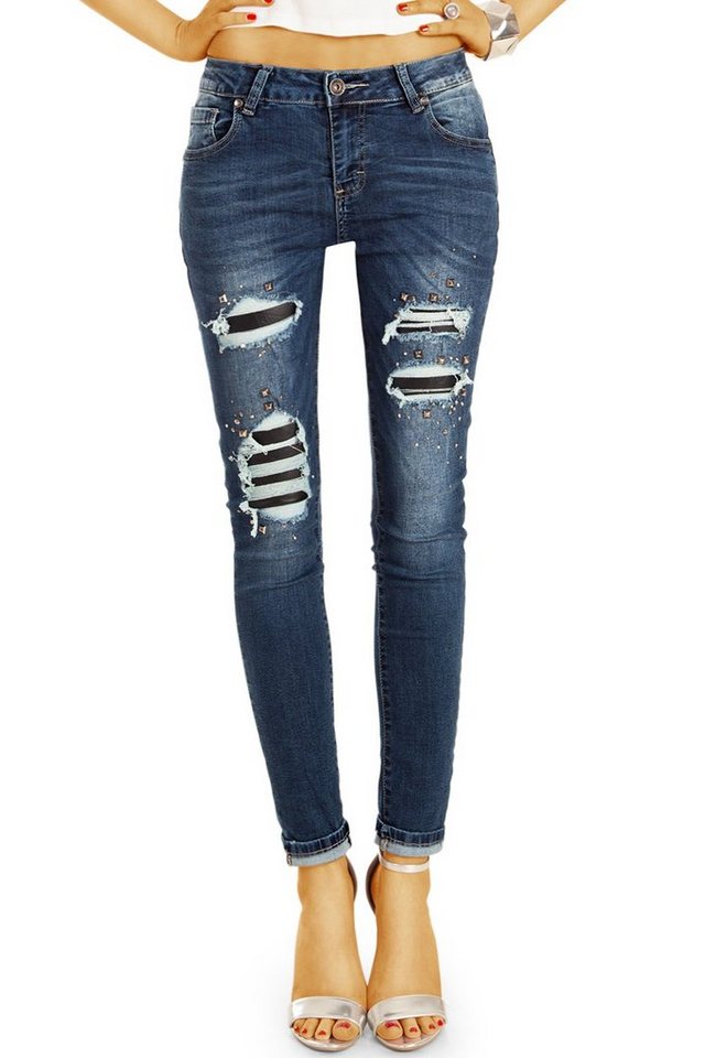 be styled Destroyed-Jeans Medium Waist Röhrenjeans Destroyed Nieten Look - Damen - j11k mit Stretch-Anteil, 5-Pocket-Style von be styled