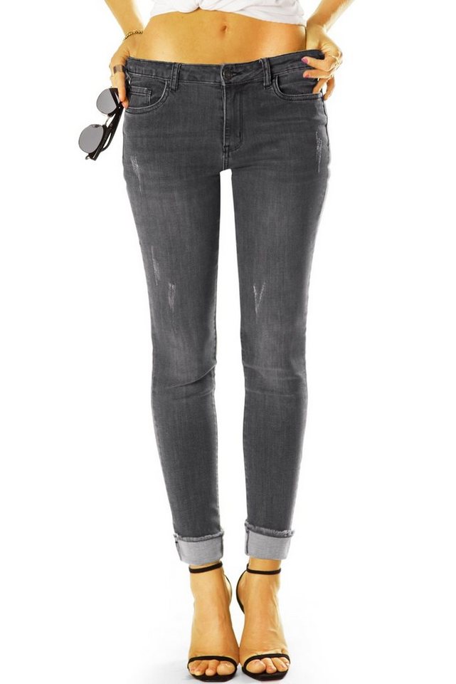 be styled Destroyed-Jeans Medium Waist Slim Fit Röhrenjeans Skinny Stretch Hose - Damen - j21L-2 mit Stretch-Anteil, ausgefranster Saum, 5-Pocket-Style von be styled