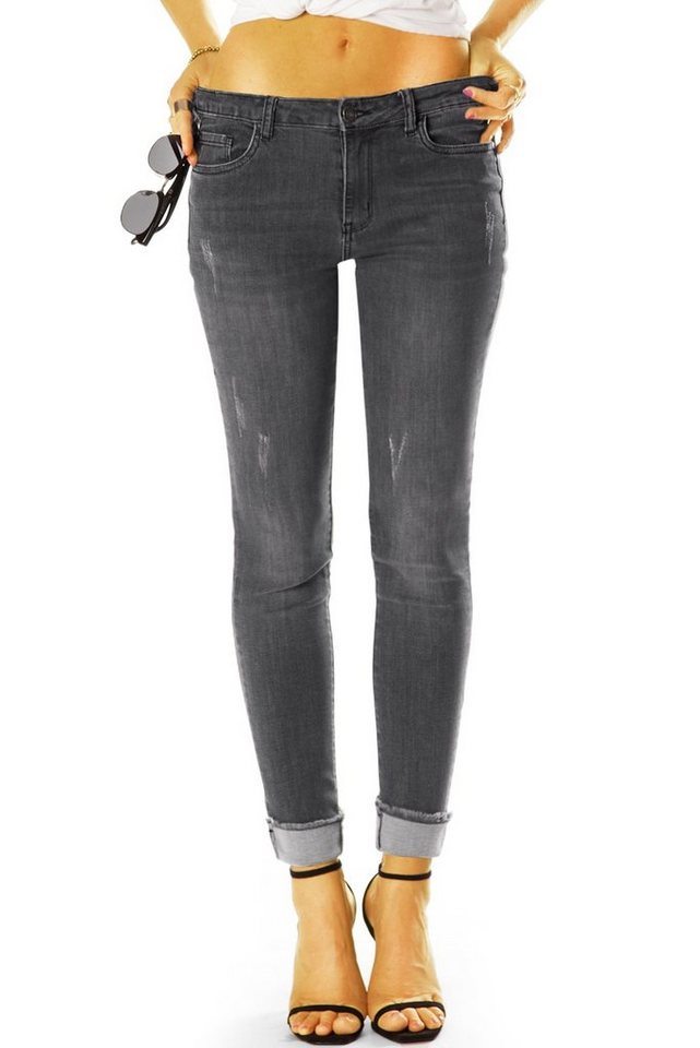 be styled Destroyed-Jeans Medium Waist Slim Fit Röhrenjeans Skinny Stretch Hose - Damen - j21L-2 ausgefranster Saum von be styled