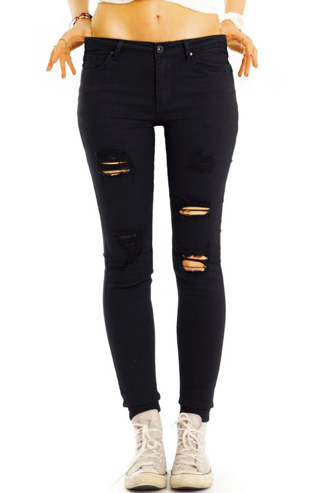 be styled Destroyed-Jeans Röhrige Destroyed Skinny Fit Jeans Low Waist schwarz - Damen - j28L-1 mit Stretch-Anteil von be styled