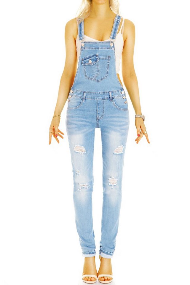 be styled Jeanslatzhose Damen Jeans Latzhose - skinny cut Denim-Overall im Sommerlook - j33p mit Stretch-Anteil, Jeanslatzhose von be styled